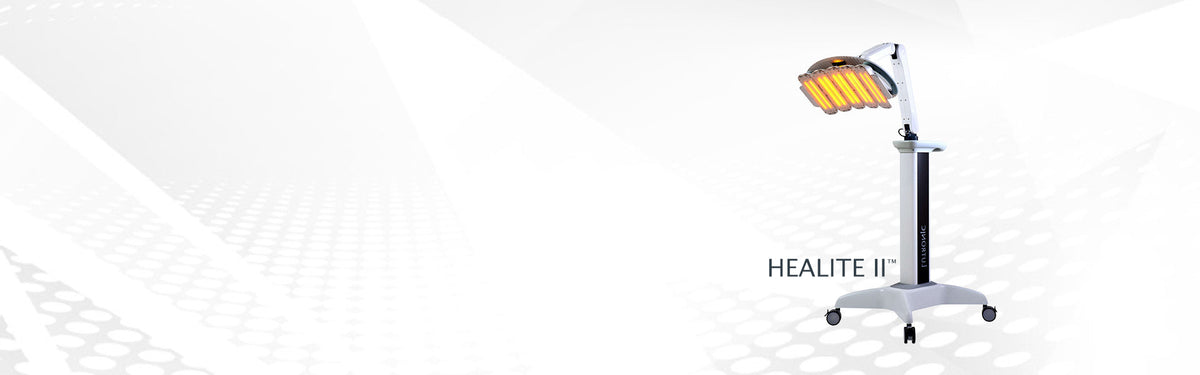 Healite II LED light therapy device used for professional skin treatments