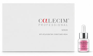 Colecim Professional Serum with its white packaging box and a small glass dropper bottle containing pink serum, shown on a clean white background.